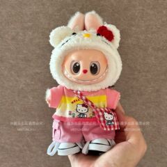 Labubu ラブブキティベビー服 17/15 センチメートル第一、第二、第三世代ビニールペンダント手作りかぎ針編みヘッドギア服