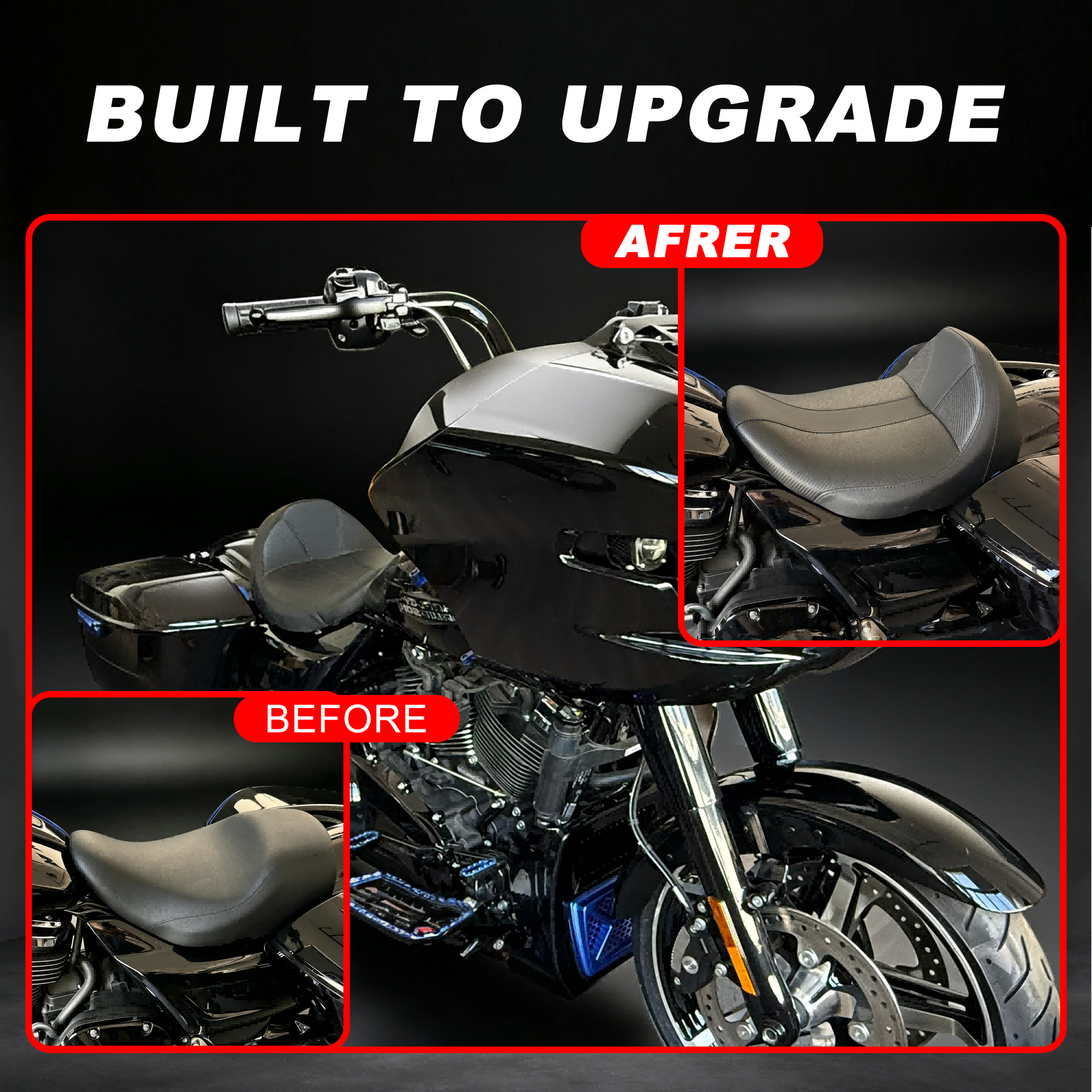 Motorcycle seat cushion adapted for Harley touring version, specialized high-performance carbon fiber single seat