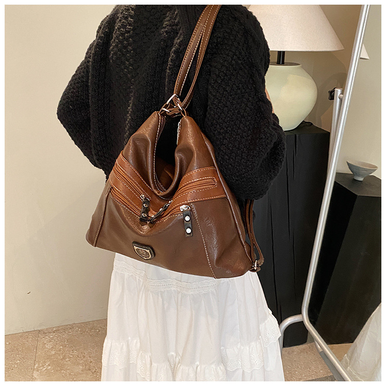 Femeii geantă de mână de umăr dublu Crossbody geantă de mână de mare capacitate geantă de mână retro cu un umăr la subraț_voghion.com