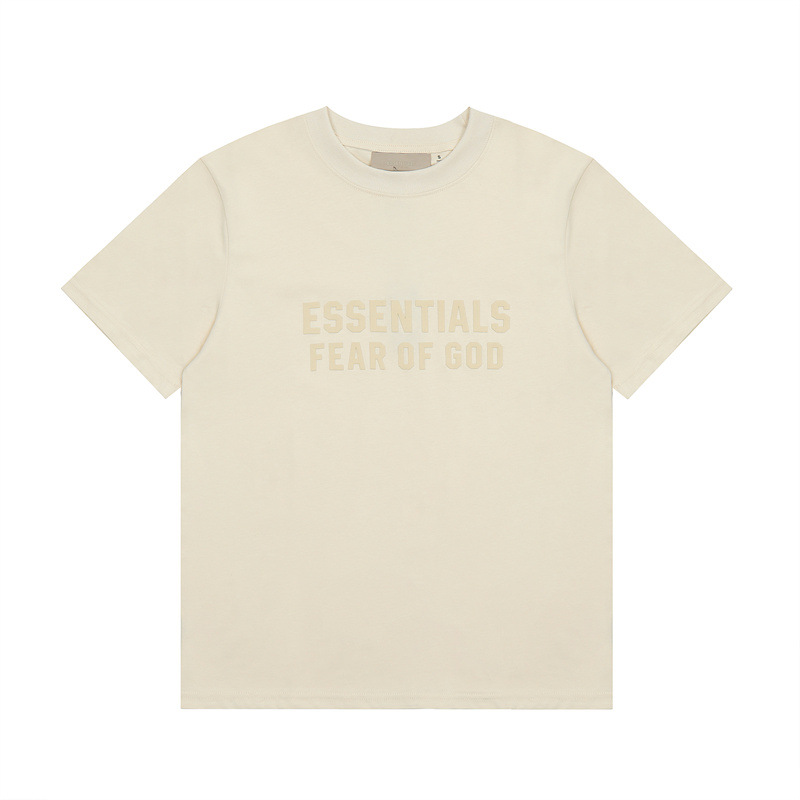 Cross-border FOG Multi-line ESENTIALS Flock Printed Letter Short-Sleeve Retro American Summer Couple T-Shirt Hombre