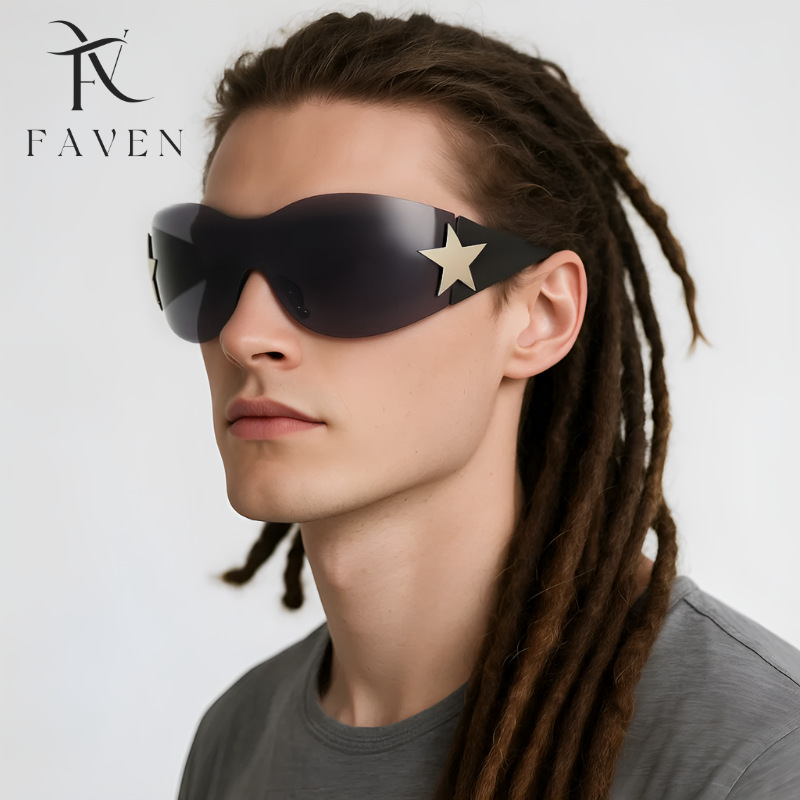 Retro Y2K Frameless Sunglasses Five Pointed Star Design Personalized Men's Glasses_voghion.com