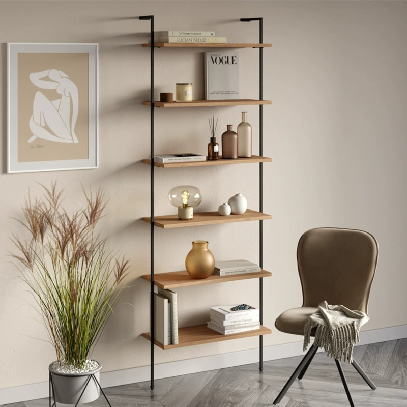 Ermeng железная книжная полка напольная стеллаж для хранения декоративная стойка из массива дерева для гостиной многослойная стеллаж для хранения простая домашняя витрина