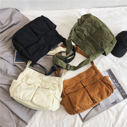Factory Direct vs Canvas Bag Cross-border Dropshipping Large Capacity Shoulder Crossbody Canvas Bag Work-style Artistic Leisure Bag