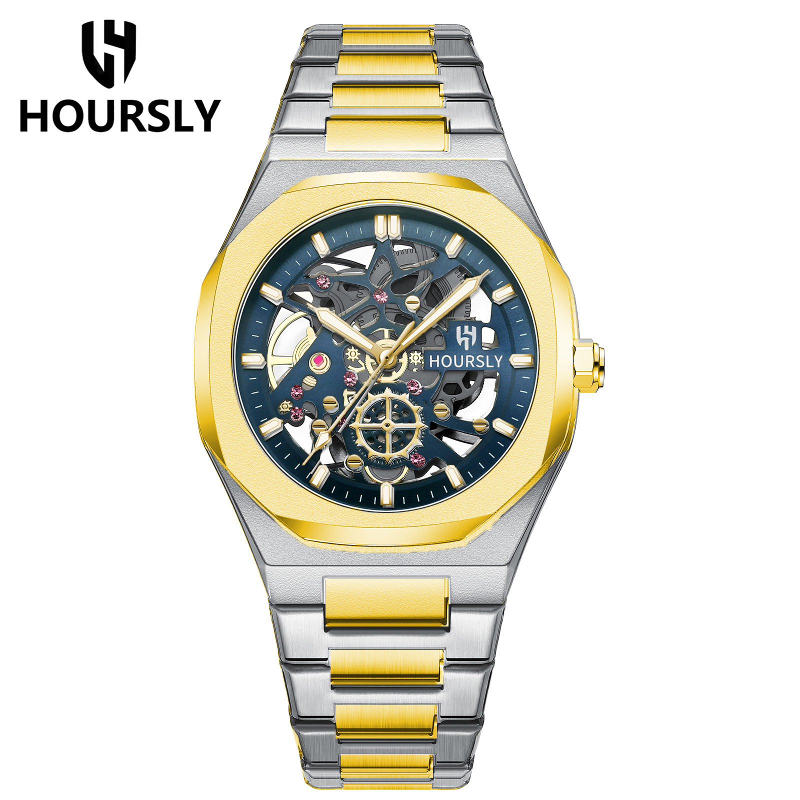 Relojes transfronterizos de venta caliente en Europa y los Estados Unidos relojes impermeables de la marca hoursly para hombres relojes mecánicos falsos relojes de cuarzo de acero inoxidable image 17