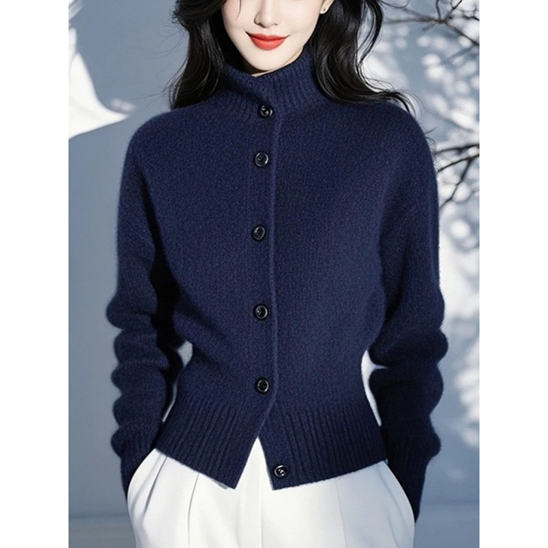 Fashionable and High-End Beautiful Blue Long-Sleeved Sweater Knitted Cardigan for Women in Autumn and Winter, Fashionable and Good-Looking Commuter Shirt Trend Fashionable and High-End Beautiful Blue Long-Sleeved Sweater Knitted Cardigan for Women in Autumn and Winter, Fashionable and Good-Looking Commuter Shirt Trend