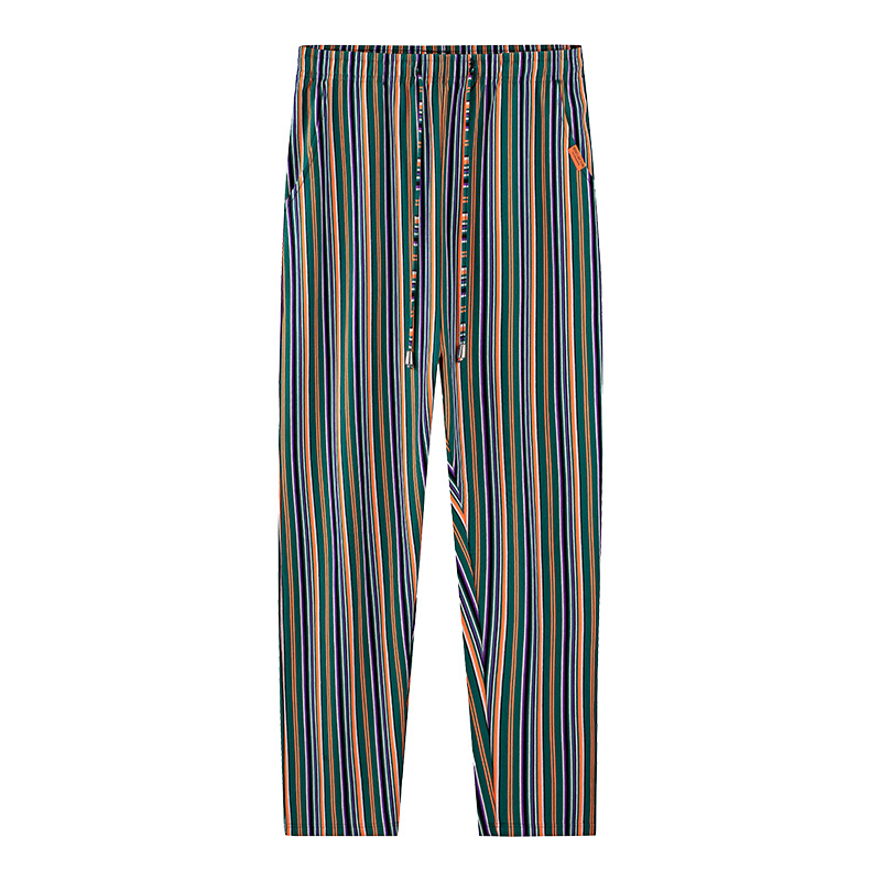 [Hilo doble teñido en hilo] Los nuevos pantalones de rayas de algodón para hombres pueden salir a hacer ejercicio, pijamas sueltos, pantalones casuales con cordón