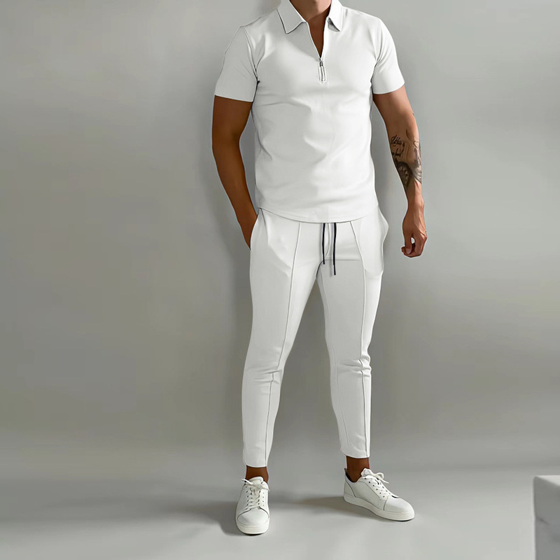 Cross-Border New Sports Suit Waffle Men's Lapel Short-Sleeved Polo Shirt Casual Pants Men's Suit Fashion