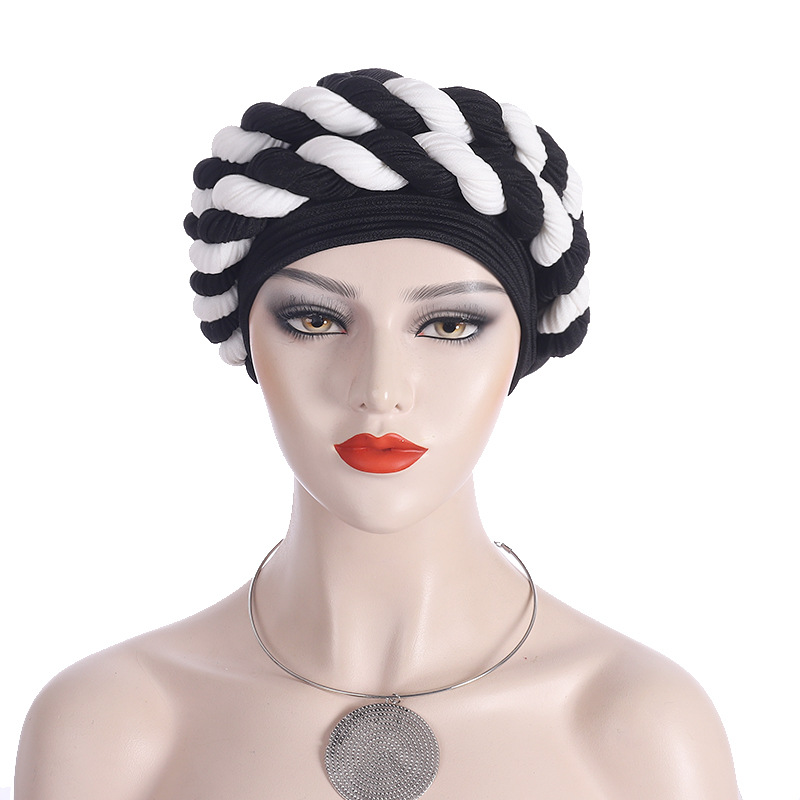 Fashionable Women's Colour-matching Turban With Double Braid Headgear_voghion.com