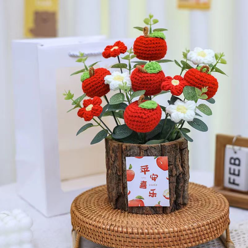 Caqui hecho a mano trenzado girasol ramo creativo frutas bayas tejido lana adornos