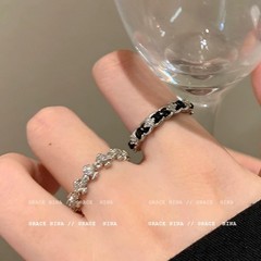 冷淡风~银色锆石十字架戒指女小众设计ins轻奢食指戒个性情侣对戒