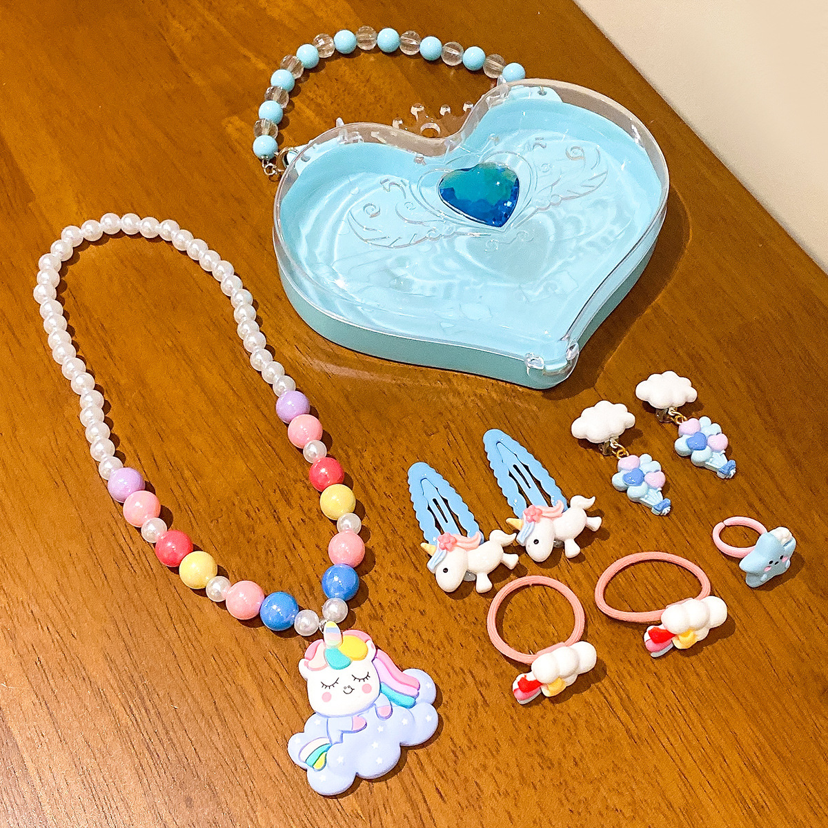 New children's jewelry suit cartoon cute unicorn pendant bracelet suit birthday gift box in stock wholesale