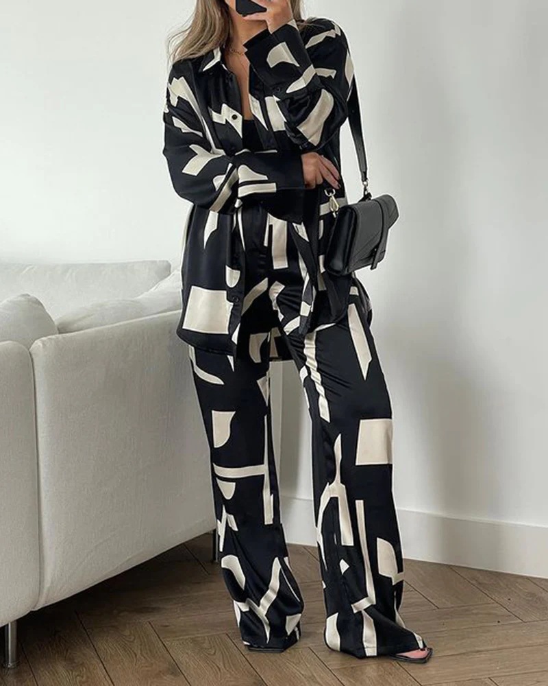 Women's Casual Abstract Polyester Printing Pocket Pants Sets display picture 1