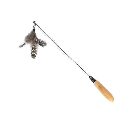 Cross-border bell-equipped colorful feather cat wand with replaceable solid wood handle steel wire feather cat toy wholesale