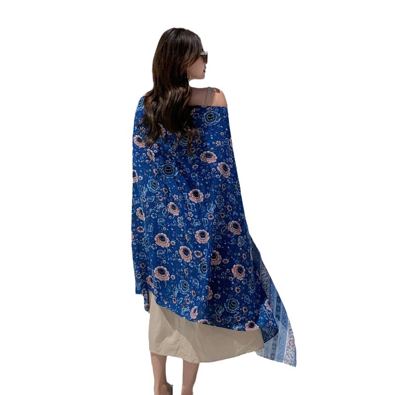 Nuevo té caqui Salt Lake viajes fotografía protector solar bufanda estilo étnico azul algodón y lino sensación bufanda chal exterior