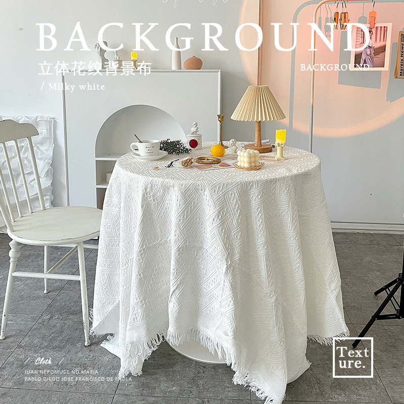 Minimalist Tassel Tablecloth White Nordic Style Background Cloth Sofa Dessert Table Picnic Mat Photography Ins Style