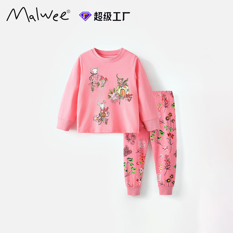 Malwee transfronterizo conjunto de niñas otoño y invierno nuevo estilo europeo y americano para niños de mediana edad adorable ropa casera para niños