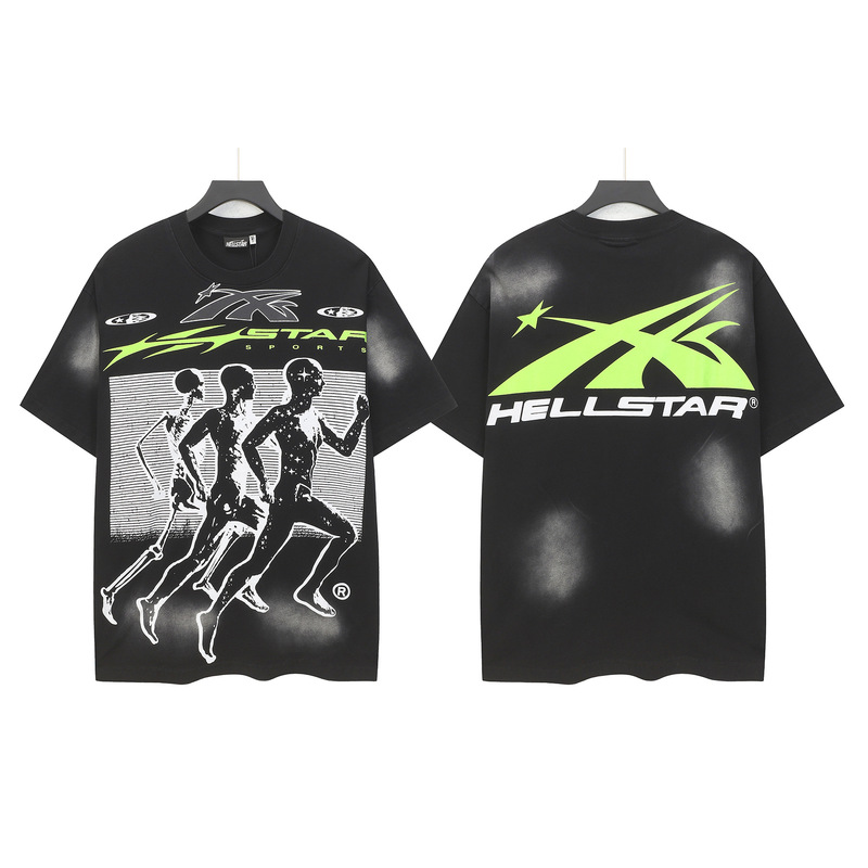 クロスボーダー Hellstar Tシャツ 2025年夏 欧米トレンドブランド レタープリント ゆったり半袖Tシャツ 男女兼用|undefined