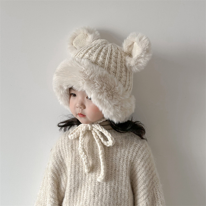 Unisex Children's hats Winter boys and girls ins plus cashmere knitted plush Lei Feng hat ear protection hat_voghion.com
