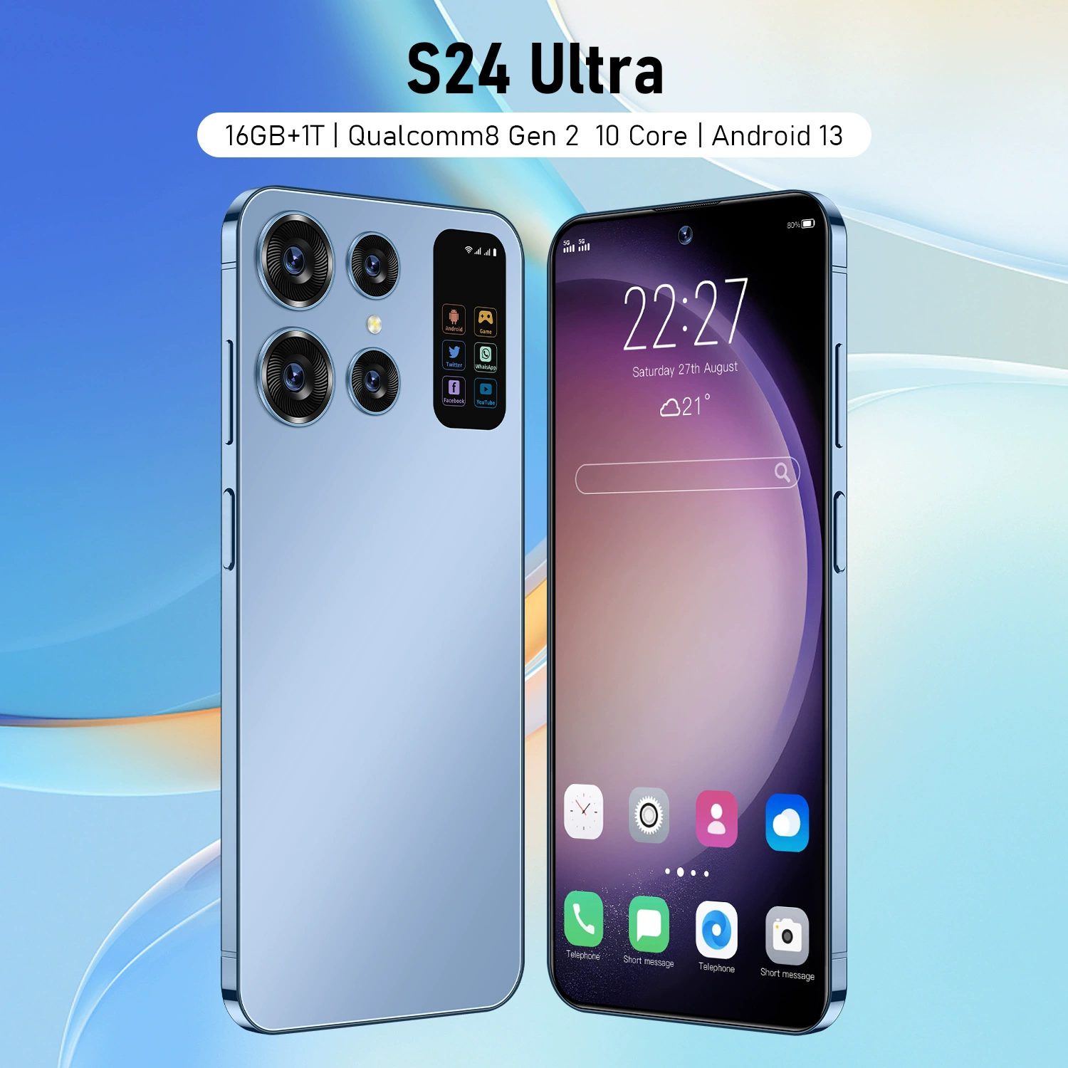 Смартфон S24 Ultra 16ГБ+1ТБ, Qualcomm 8 Gen 2, большой дисплей, Android 13