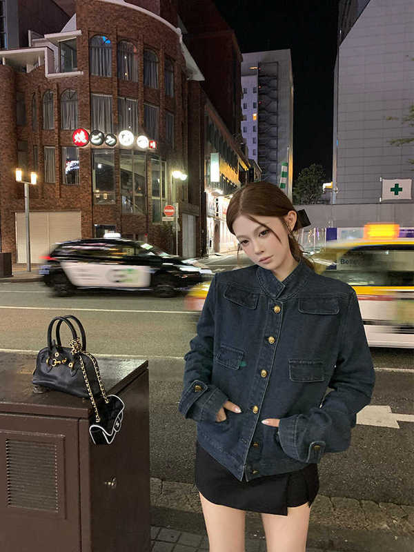 秋季老钱风女装穿搭立领正肩短款女士牛仔外套女2025新款夹克上衣|undefined