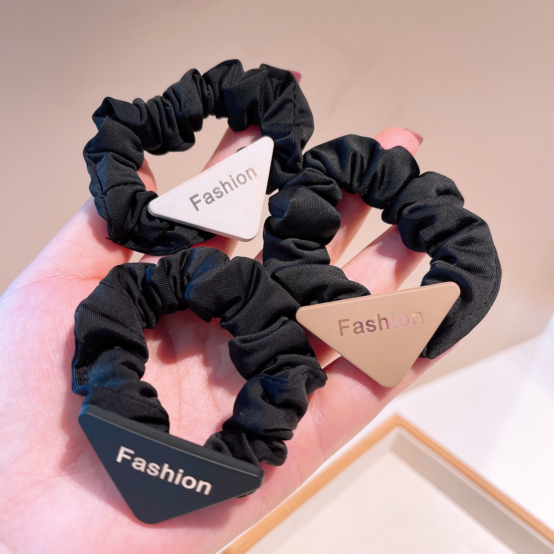 Fashion Inverted Triangle Letters Solid Color Hair Scrunchies Wholesale Nihaojewelry display picture 9