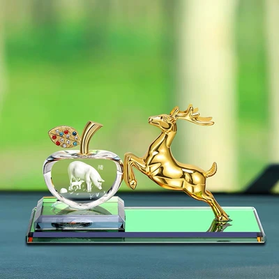 Safe journey deer net: Car ornaments - golden-light-deer-on-both-sides-apple-zodiac-pig