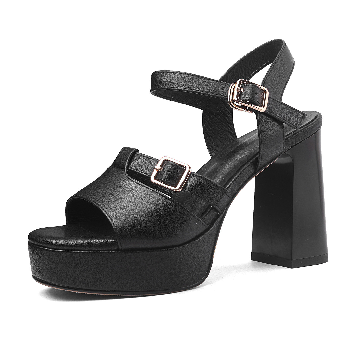 Sandal cao gót nữ hở mũi quai ngang khóa gót 11 cm — Da bò trắng gạo chi tiết 17