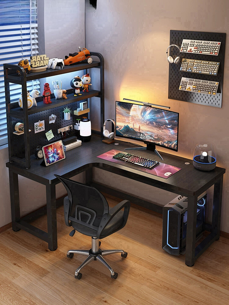 Home Corner Gaming Table Computer Table Double Desktop Corner Desk Bookshelf Bedroom L-Shaped Study Desk