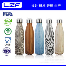 亚马逊304不锈钢木纹色双层可乐瓶户外运动大容量保温杯水壶电镀