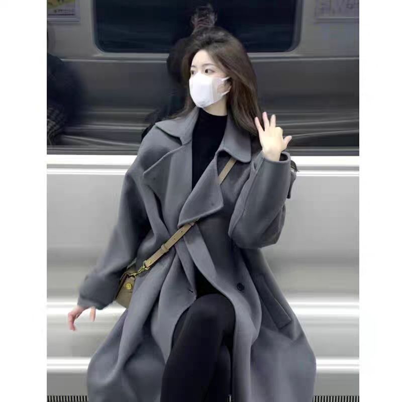 女性のためのハイエンドグレー多用途ウールコート 2025 秋と冬の新しいウールコート小柄な韓国スタイル厚みのあるトレンディな|undefined