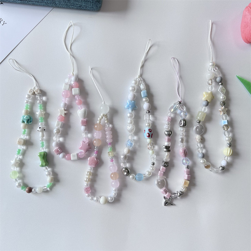 Sea salt star y2g sweet cool girl mobile phone lanyard girl pink cherry blossom ccd camera hand rope anti-lost phone case chain