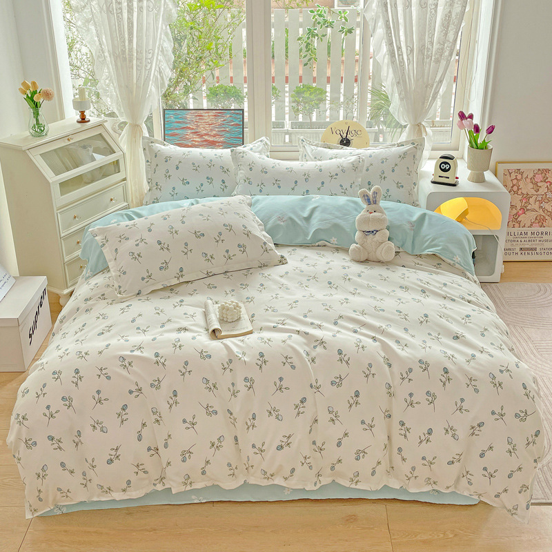 New Plant Cashmere Printed Home Four-piece Bedding Kit Quilt Cover Bed Sheet Skin-friendly Dormitory Bedding 4
