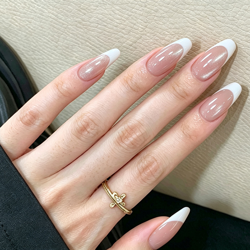 French-style handmade press-on nails, pure handmade high-end wholesale cat-eye false nails, manicure, plain nude-colored nail tips French-style handmade press-on nails, pure handmade high-end wholesale cat-eye false nails, manicure, plain nude-colored nail tips