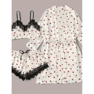 P 31377 Satin Heart Print Lingerie ɫ������˯���׿羳�¿�W
