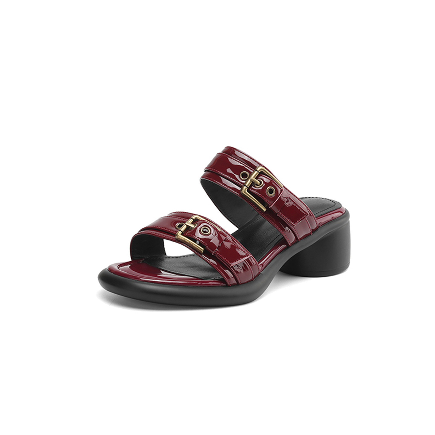 Sandal cao gót nữ hở mũi quai ngang khóa thắt lưng, đế dày mùa hè — đen