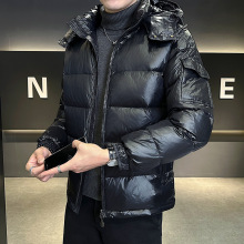 羽绒服男士2024冬季新款连帽韩版潮流青年保暖白鸭绒羽绒亮面外套