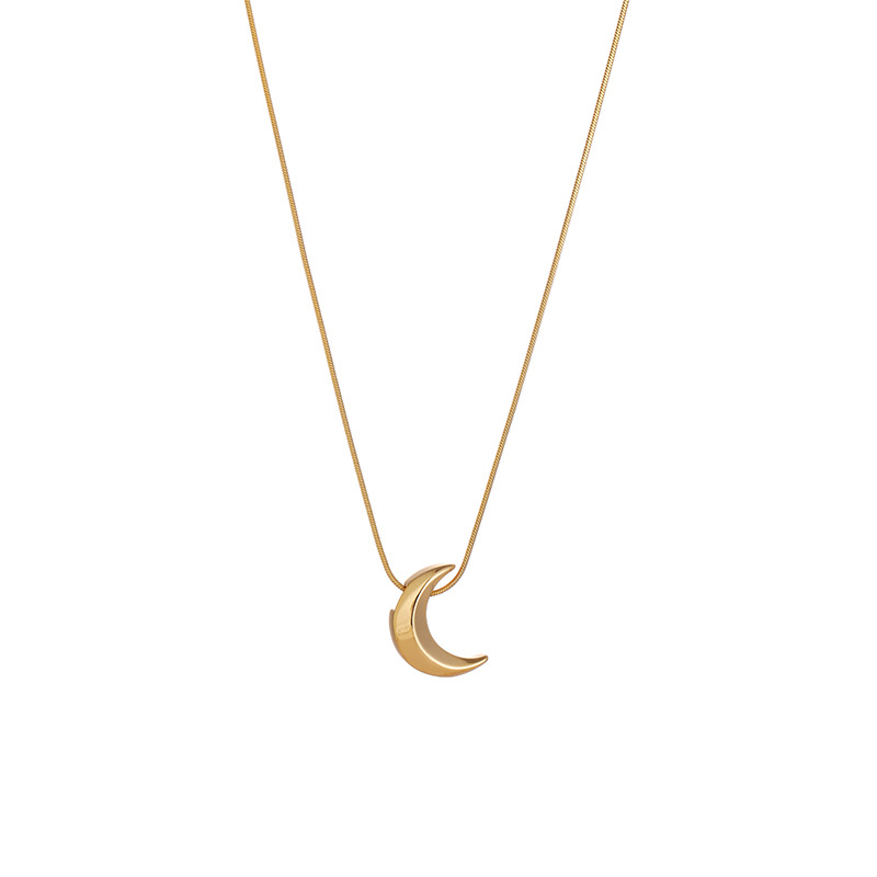 Moda europea y americana simple elegante collar de acero de titanio forma de luna diseño colgante Cadena de clavícula personalidad collar de todo fósforo para las mujeres image 8