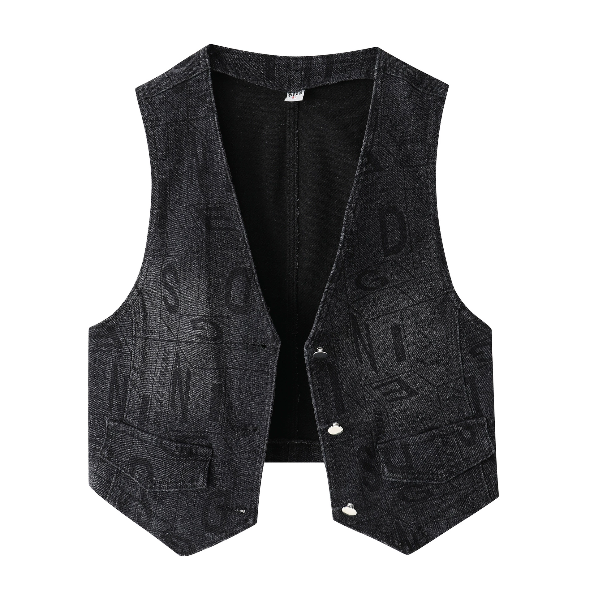 Spring autumn black denim short vest, 2024 years, Korean style, fitted