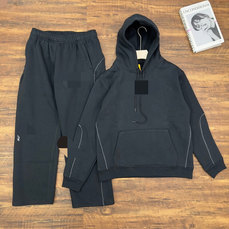 Overseas cross-border collaboration fleece men's suit with large reflective strips, wide-leg pants, and sportswear for couples