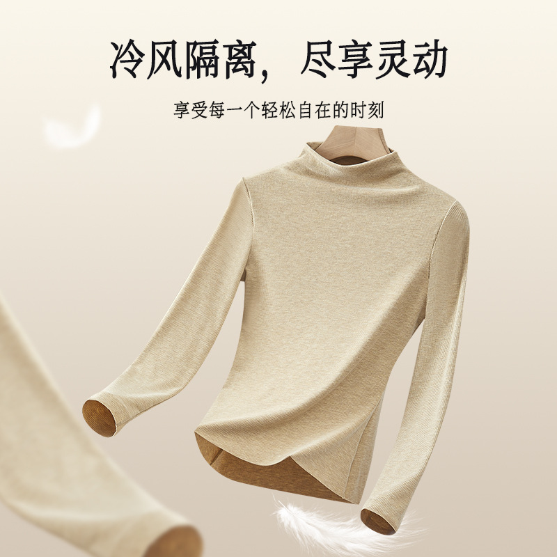 Camisa de cuello alto para mujer otoño e invierno 2024 nuevo estilo más terciopelo engrosamiento interior con cuello de pila cepillado superior refrescante