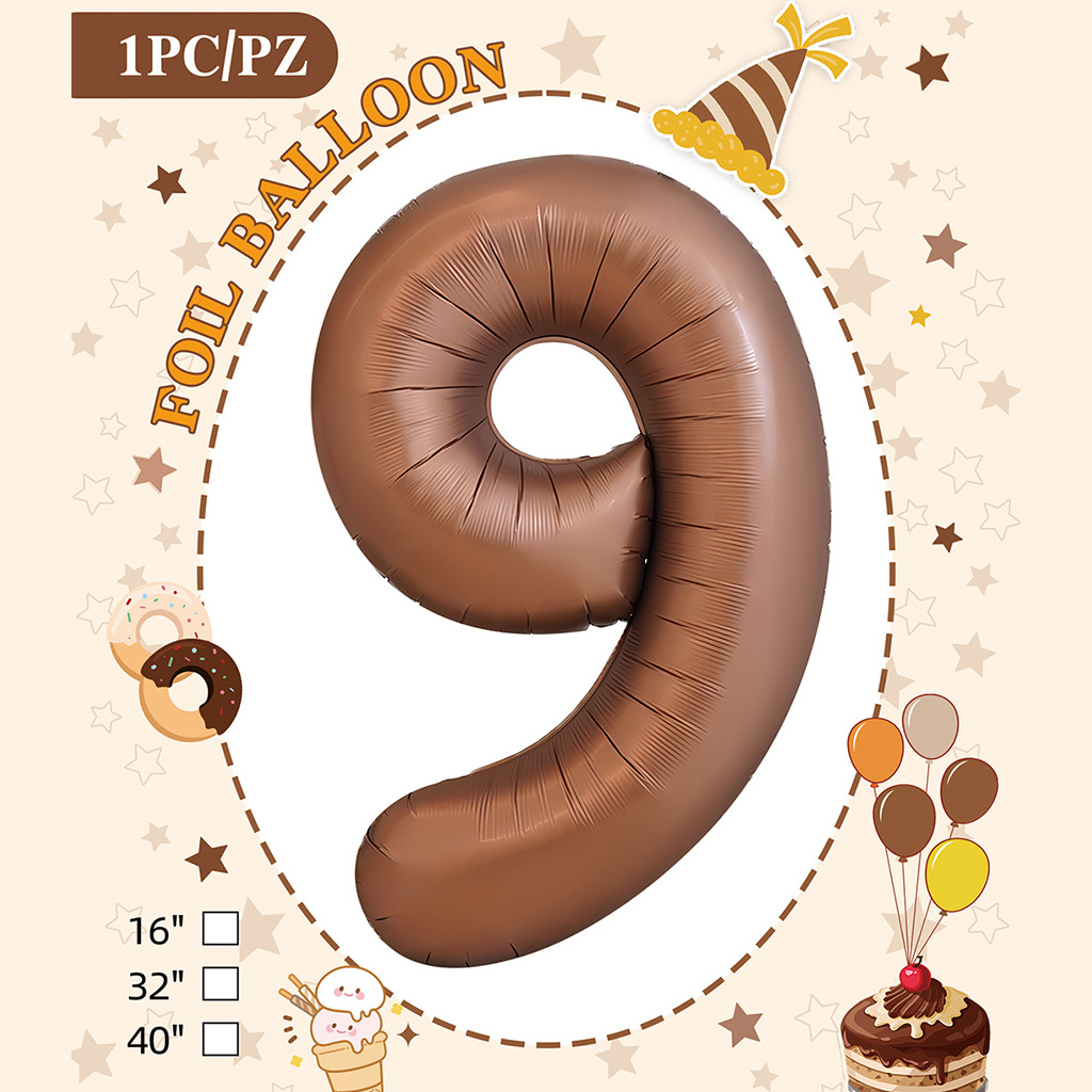 32 pulgadas color chocolate cumpleaños número tarjeta de papel independiente embalaje versión estadounidense decoración de fiesta película de aluminio papel de aluminio decoración de globos