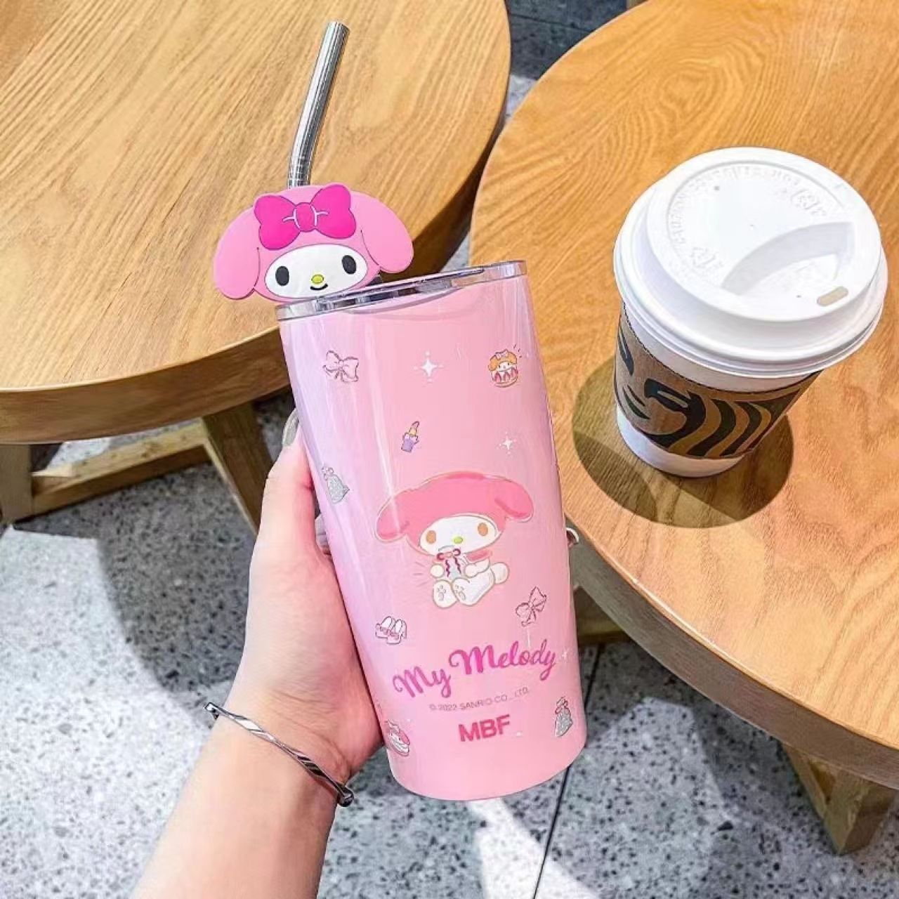 El Comercio exterior popular Sanrio paja café taza de vacío de acero inoxidable de dibujos animados nueva imagen linda muñeca de silicona taza de paja