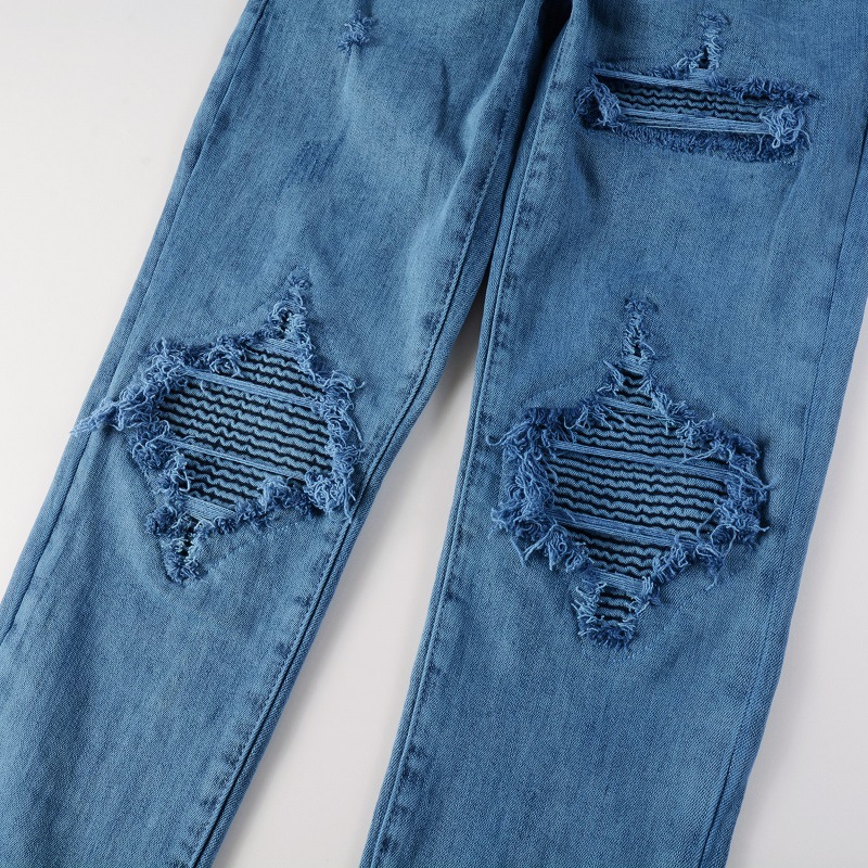 Jeans uomo slim fit skinny blu patchwork stropicciati pantaloni_voghion.com
