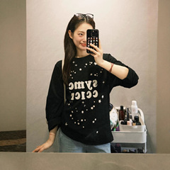 秋季休闲长袖T恤女2025早秋新款宽松显瘦星星字母印花慵懒风上衣