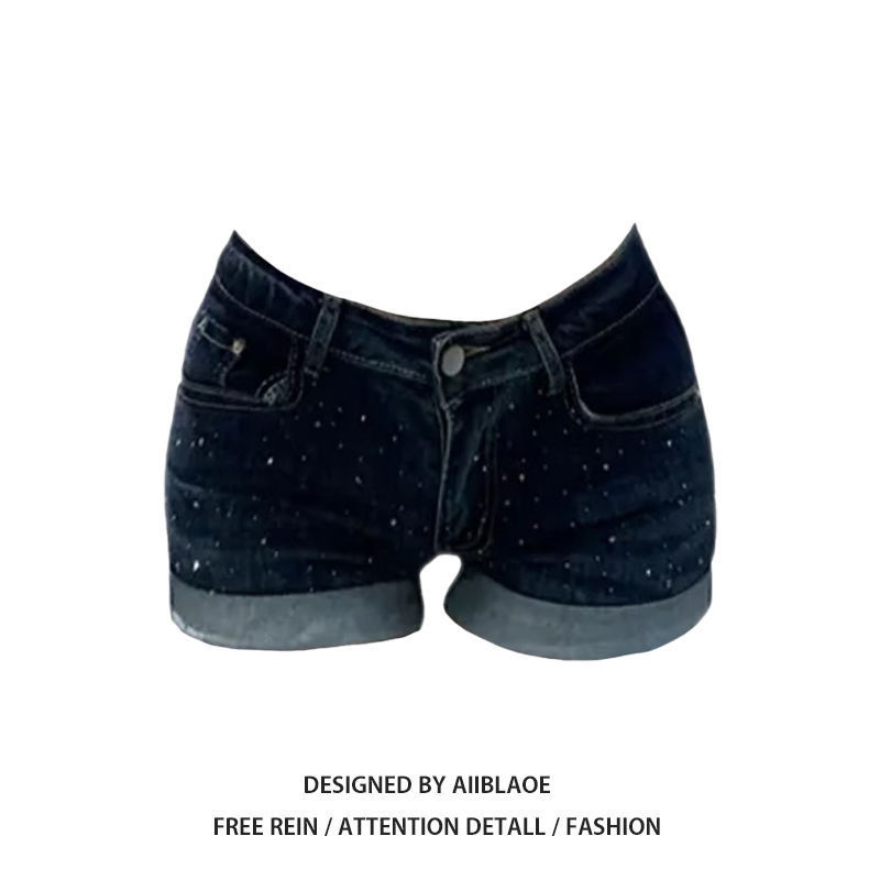 American Hot Girl Hot Diamond Denim Shorts for Women Spring and Summer Design Slim Low Waist Slimming Hip Hot Pants Trendy