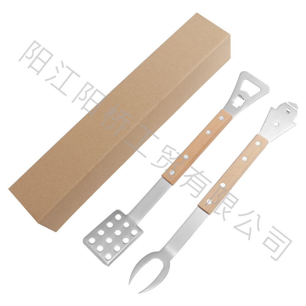 Ventas transfronterizas calientes de acero inoxidable horquilla de barbacoa al aire libre herramientas de barbacoa multifuncionales desmontables abrazadera de alimentos