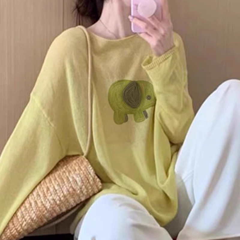 黄色小象防晒罩衫薄纱上衣韩式绝美漂亮减龄网红爆款冰丝针织t恤|undefined