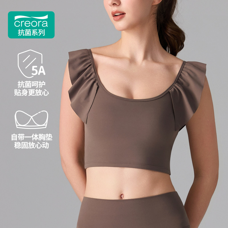 European and American Fashion Sports Bra Integrated Fixed Cup Short-Sleeved T-Shirt Lace Push-Up Vest Slimming Look Yoga Fitness Wear European and American Fashion Sports Bra Integrated Fixed Cup Short-Sleeved T-Shirt Lace Push-Up Vest Slimming Look Yoga Fitness Wear