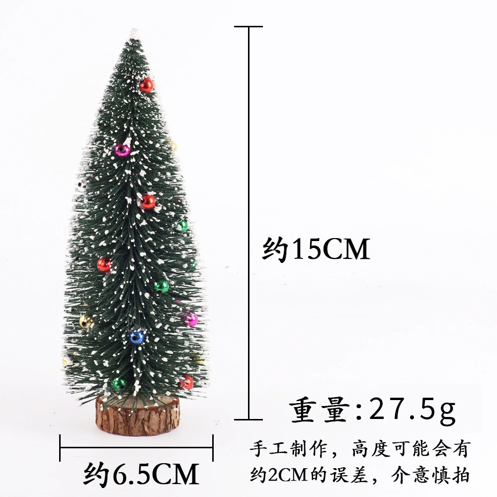 Mini tabletop Christmas tree, snow‑dipped tips, natural wood base, heights 10–40 cm