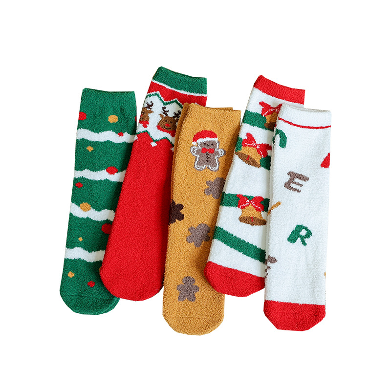 Otoño e invierno calcetines de Navidad dibujos animados de las mujeres rectas Navidad bilateral terciopelo serie MEDIADOS DE-becerro lindo hogar calcetines al por mayor